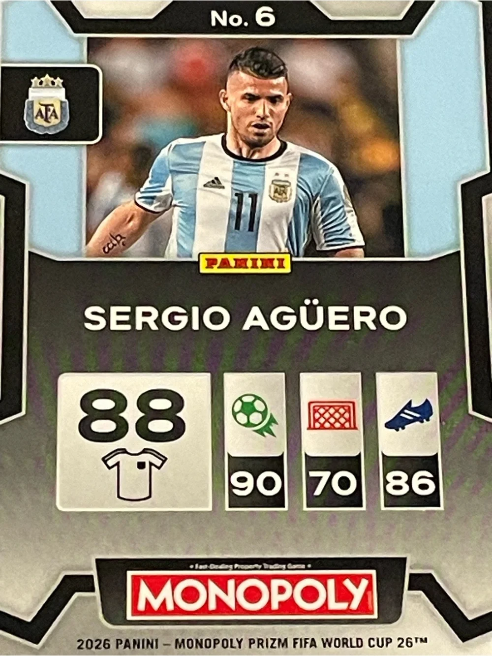 2026 Panini Prizm Monopoly FIFA World Cup Argentina Sergio Agüero #6 Base Card